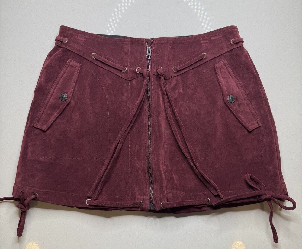 We The Free Skirt Womens 10 Red Sierra Mini Faux Suede Leather Wine Cordovan